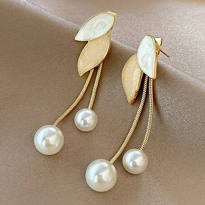 RAIRA Pearl Drop  Leaf Motif Dangle Earrings For Women's & Girl's