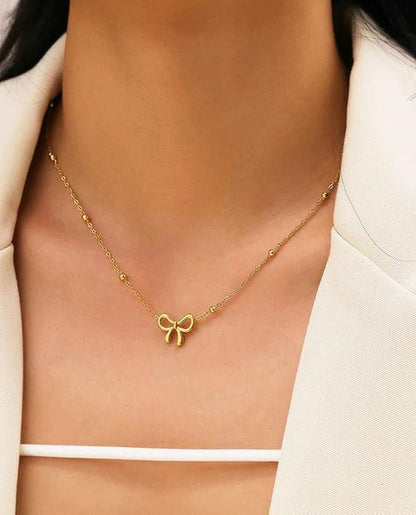RAIRA Gold-Tone Bow Pendant Necklace & Earring Gift Set for Women & Girl's