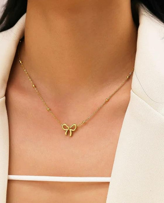RAIRA Gold-Tone Bow Pendant Necklace & Earring Gift Set for Women & Girl's