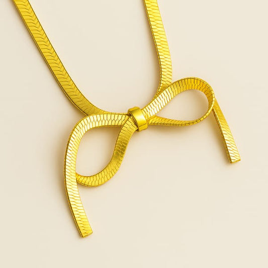 RAIRA Anti Tarnish Gold Plated Bow Necklace– Chic & Elegant Modern Statement Jewelry