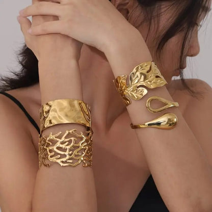 RAIRA Golden Alloy Leaf Cuff Bracelet for Women's and Girl's