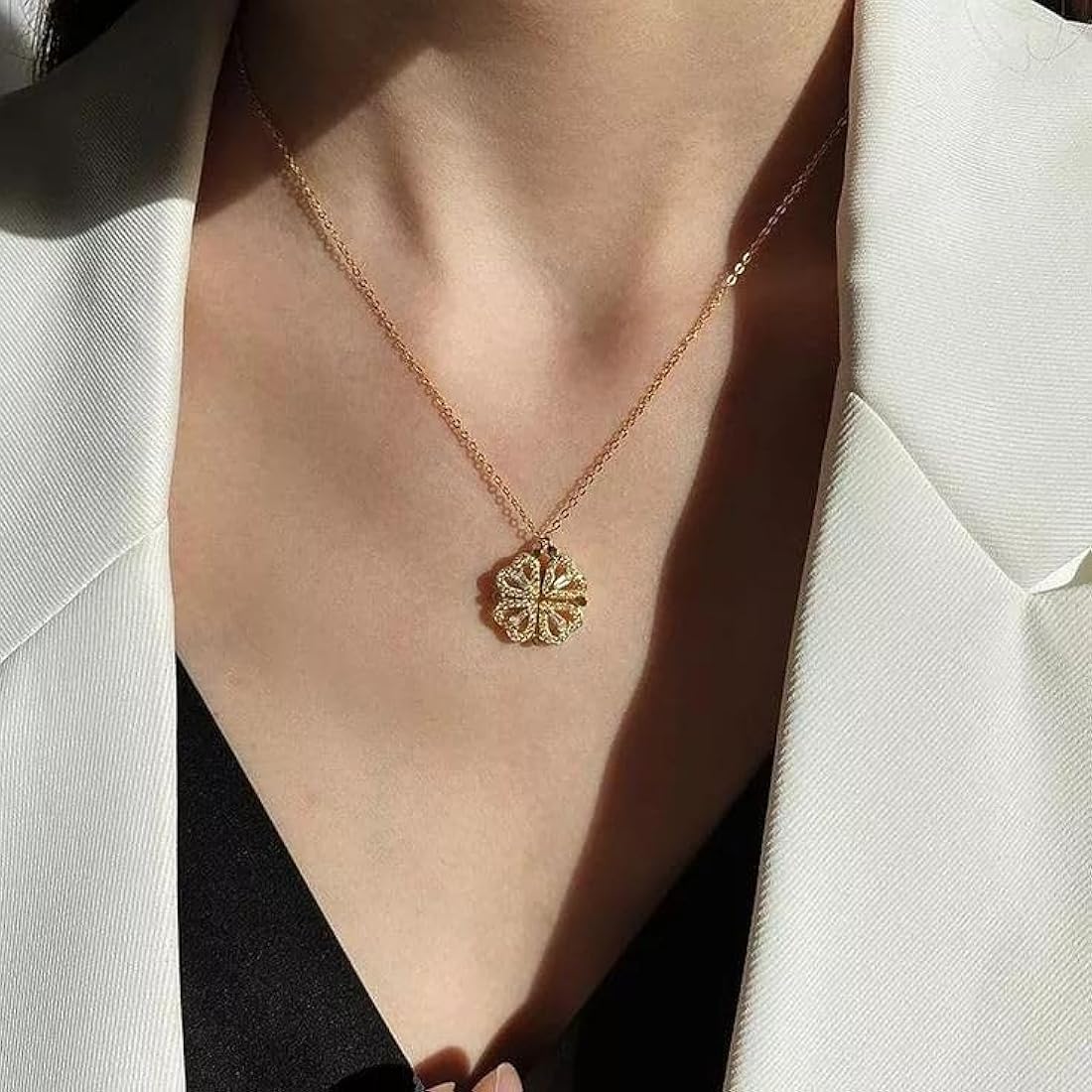 RAIRA Vacation Classic Style Heart Shape Titanium Steel Zircon Inlay Pendant Necklace Mangalsutar, Heart pandent Necklace For Women.