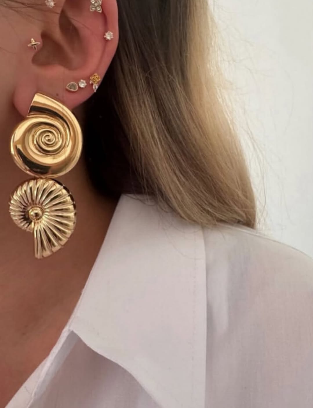 ✨ Raira Gold Spiral Seashell Statement Earrings – Bold & Elegant Designer Jewellery