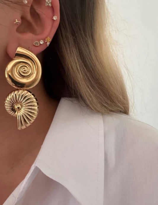 ✨ Raira Gold Spiral Seashell Statement Earrings – Bold & Elegant Designer Jewellery