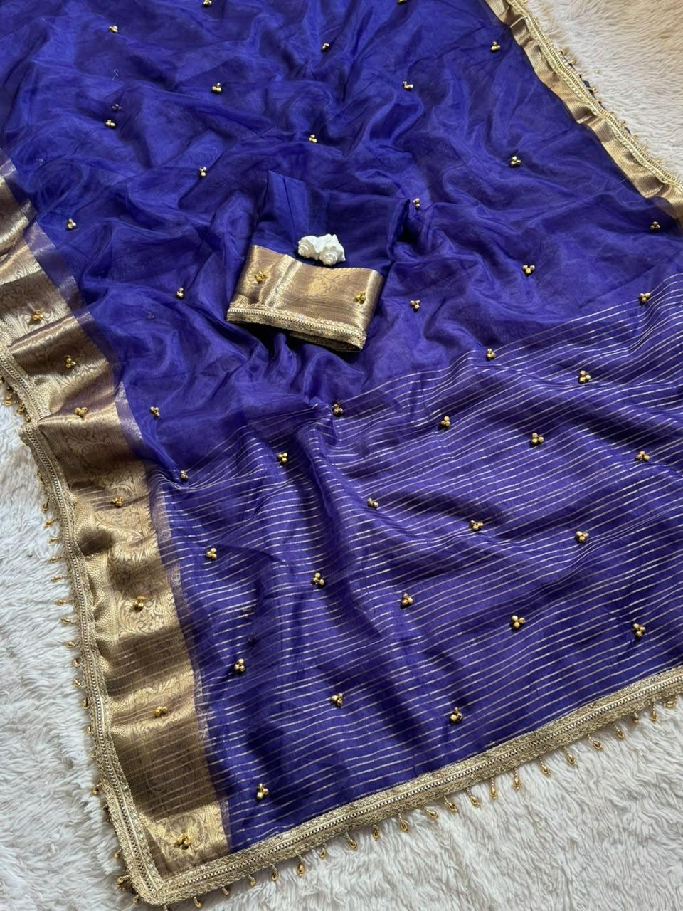 Blue Gungroo Saree for Karwa Chauth