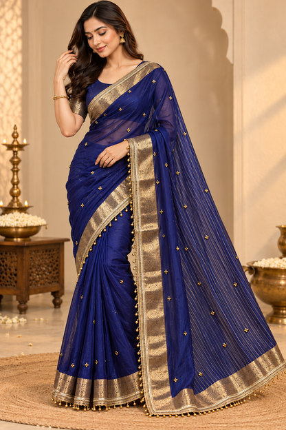 Blue Gungroo Saree for Karwa Chauth