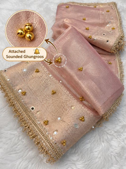 Ghungroo Saree Online | Banarsi Silk Tissue Pink