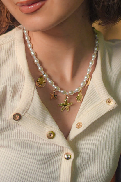 RAIRA Beach-Inspired Gold Pearl Choker – Single Layer Neclace Gift For Women & Girl's