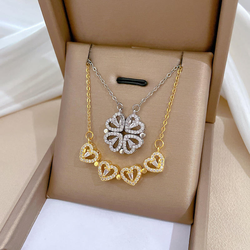 RAIRA Vacation Classic Style Heart Shape Titanium Steel Zircon Inlay Pendant Necklace Mangalsutar, Heart pandent Necklace For Women.