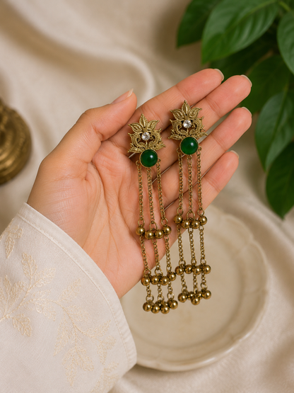Gold Green Stone Dangler kashmiri Earrings