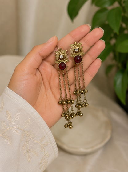 Gold Red Stone Dangler kashmiri Earrings