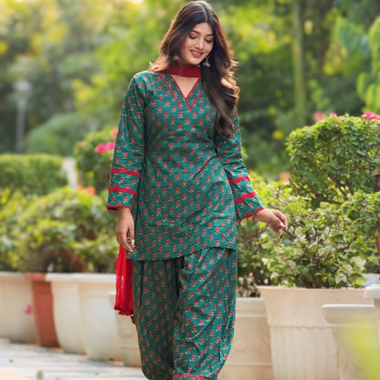 Green Floral Farshi Suit Salwar