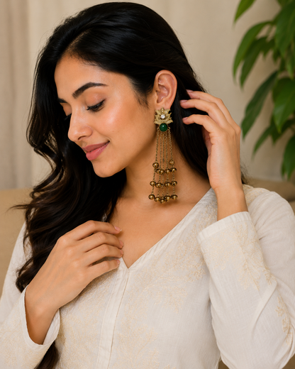 Green Stone Dangler kashmiri Earrings