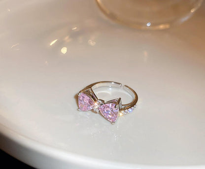RAIRA Pink Crystal Rings Simple Bowknot Open  Finger Rings Gift For Women & Girl's