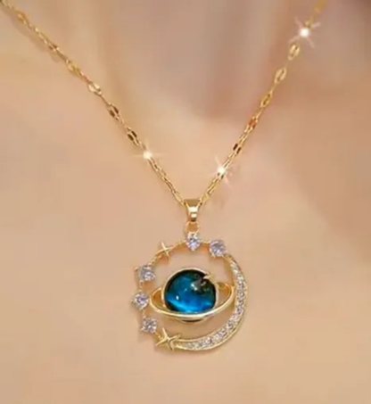 RAIRA Gold Plated Planet Necklace : Zirconia Chokers Moon and Saturn Necklace Gifts for Women & Girl's