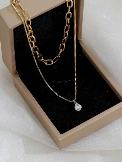 RAIRA 2-layer Paperclip Gold Chain and Freshwater Pearl Pendant Necklace for Women | 18K Gold-Plated Jewelry | Necklaces for Women & Girl's