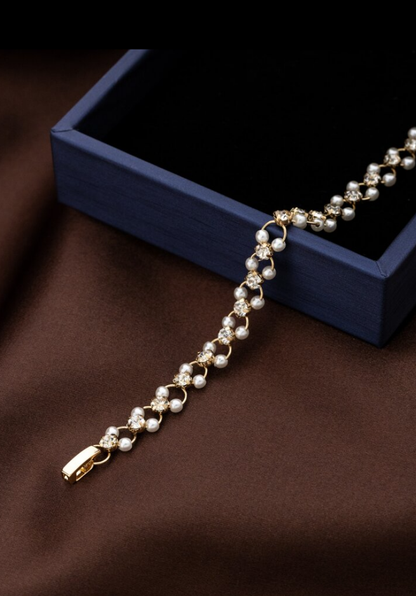 RAIRA Gold Plated Fancy Bracelet Gold-Toned & Off-White Beaded Bracelet For Women & Girl's