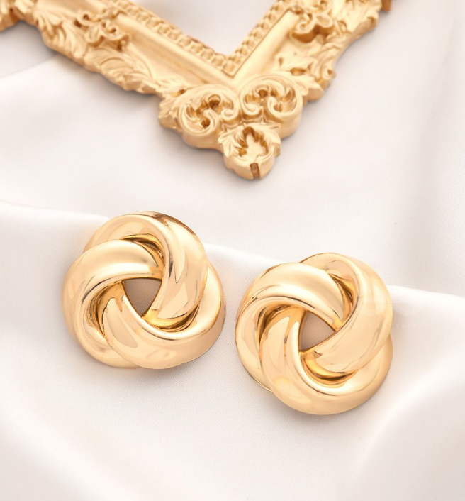 Gold Silver Chunky Knot Stud Earrings for Women, Vintage Twisted Geometric Statement Stud Earrings, Trendy Sincere Gifts for Wife