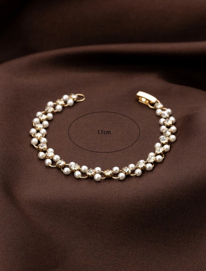 RAIRA Gold Plated Fancy Bracelet Gold-Toned & Off-White Beaded Bracelet For Women & Girl's
