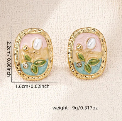 RAIRA Monet Garden Vintage Pearl Flower Stud Earrings For Women's & Girl's