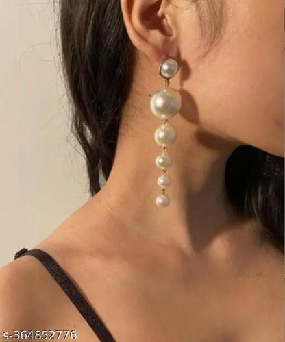 RAIRA Long Pearl Earrings for Women Pearl Dangle Earrings Big Pearl Drop Earrings Gold Pearl Chain Earrings Wedding Bridal Earrings for Women