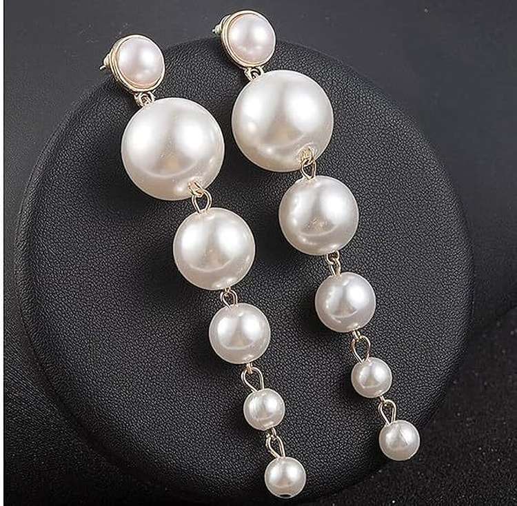 RAIRA Long Pearl Earrings for Women Pearl Dangle Earrings Big Pearl Drop Earrings Gold Pearl Chain Earrings Wedding Bridal Earrings for Women
