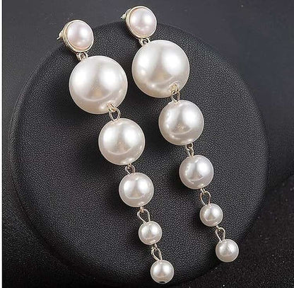 RAIRA Long Pearl Earrings for Women Pearl Dangle Earrings Big Pearl Drop Earrings Gold Pearl Chain Earrings Wedding Bridal Earrings for Women