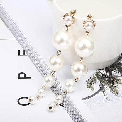 RAIRA Long Pearl Earrings for Women Pearl Dangle Earrings Big Pearl Drop Earrings Gold Pearl Chain Earrings Wedding Bridal Earrings for Women