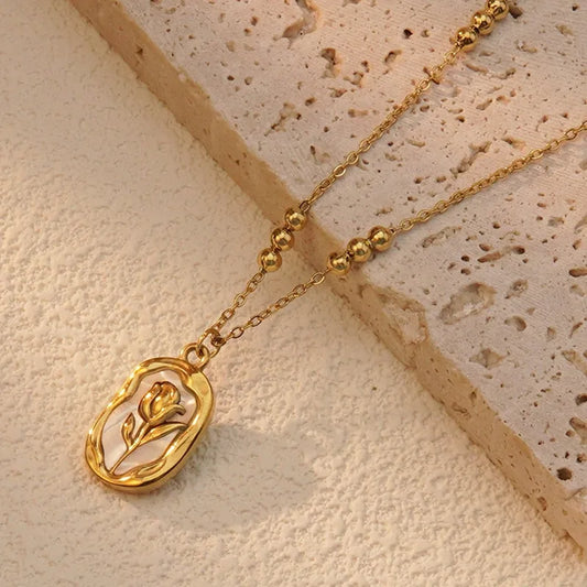 RAIRA Elegant Tulip 304 Stainless Steel Acrylic 18K Gold Plated Inlay Pendant Necklace Gift Girlfriend Women Sister mother for women and Girls