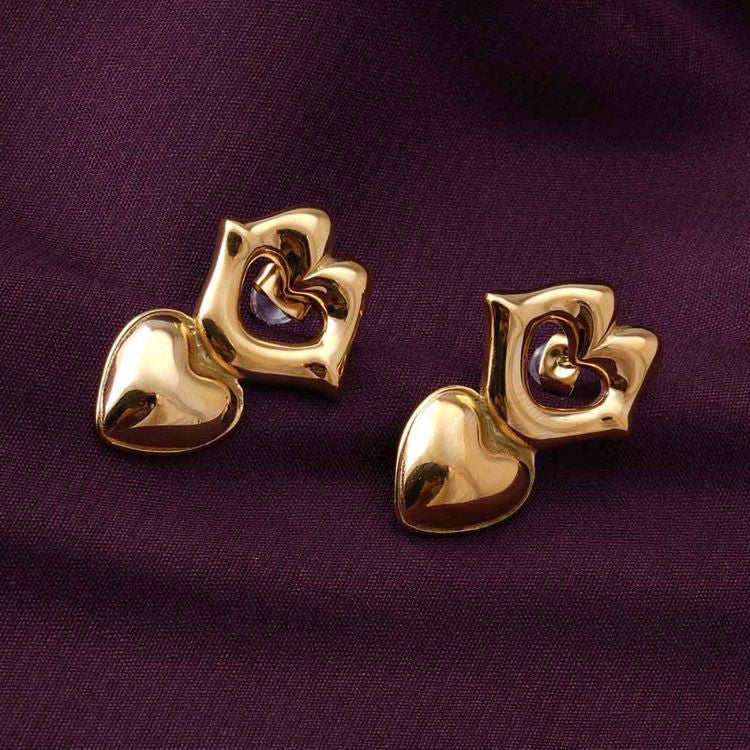 RAIRA Lippie Heart Earrings Golden Carved Heart Drop Earrings For women and Girls