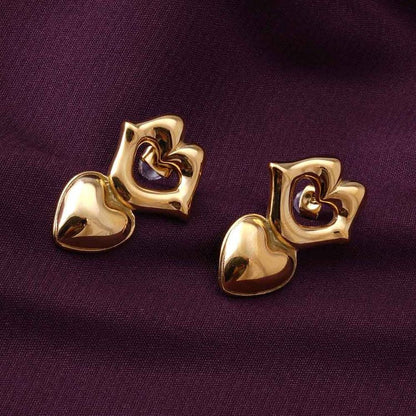 RAIRA Lippie Heart Earrings Golden Carved Heart Drop Earrings For women and Girls