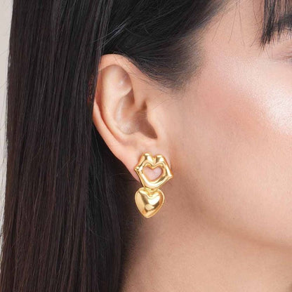 RAIRA Lippie Heart Earrings Golden Carved Heart Drop Earrings For women and Girls