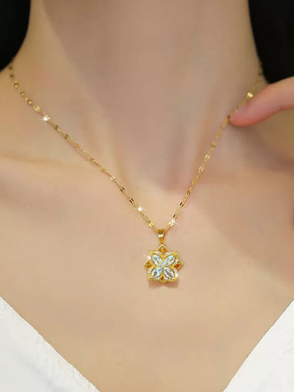 RAIRA Rotating Four-Leaf Clover  18k Gold Plated Rotating Flower Pendant Necklace Copper Women Jewelry Gift