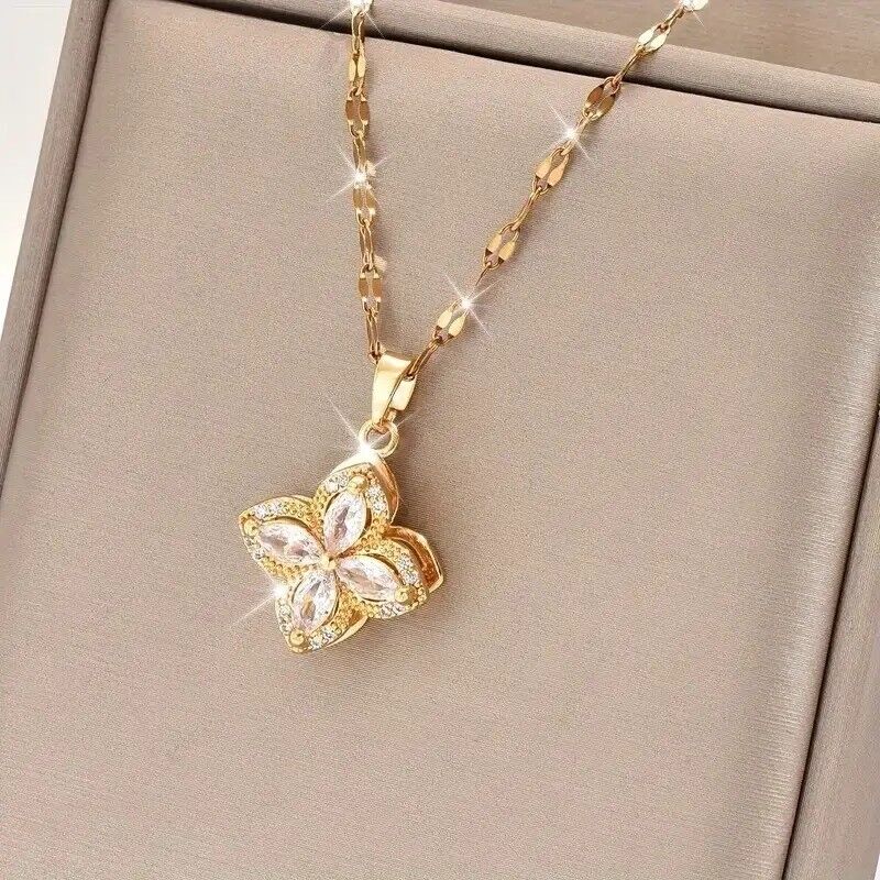 RAIRA Rotating Four-Leaf Clover  18k Gold Plated Rotating Flower Pendant Necklace Copper Women Jewelry Gift