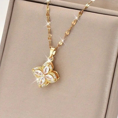 RAIRA Rotating Four-Leaf Clover  18k Gold Plated Rotating Flower Pendant Necklace Copper Women Jewelry Gift