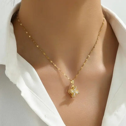 RAIRA Rotating Four-Leaf Clover  18k Gold Plated Rotating Flower Pendant Necklace Copper Women Jewelry Gift