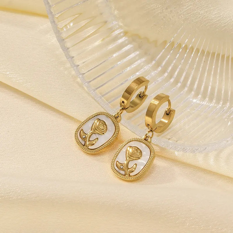 RAIRA Vintage Style Romantic Streetwear Quadrilateral Square Flower 304 Stainless Steel 18K Gold Plated Irregular O-shaped Chain Twisted Rope Chain Earrings Necklace Jewelry Set