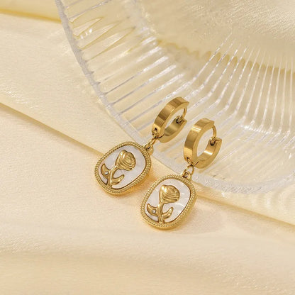 RAIRA Vintage Style Romantic Streetwear Quadrilateral Square Flower 304 Stainless Steel 18K Gold Plated Irregular O-shaped Chain Twisted Rope Chain Earrings Necklace Jewelry Set