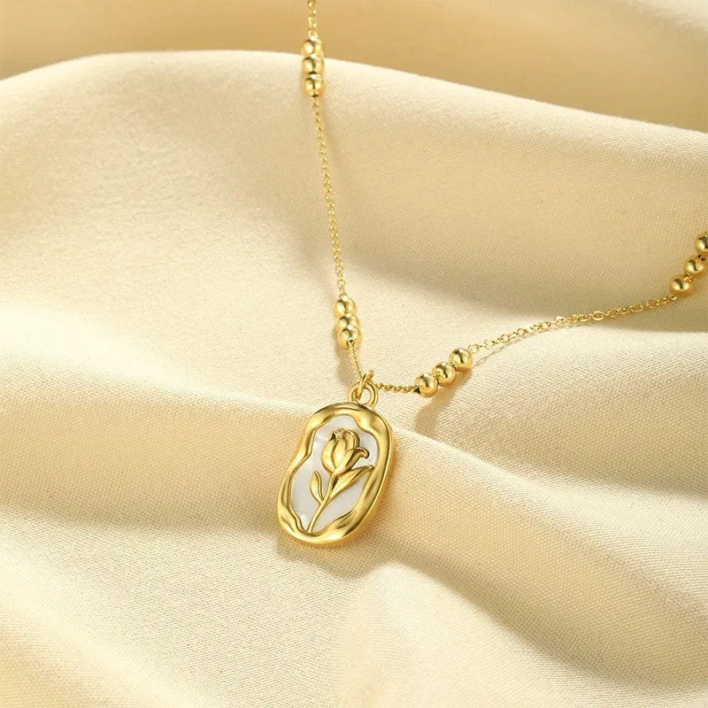RAIRA Vintage Style Romantic Streetwear Quadrilateral Square Flower 304 Stainless Steel 18K Gold Plated Irregular O-shaped Chain Twisted Rope Chain Earrings Necklace Jewelry Set