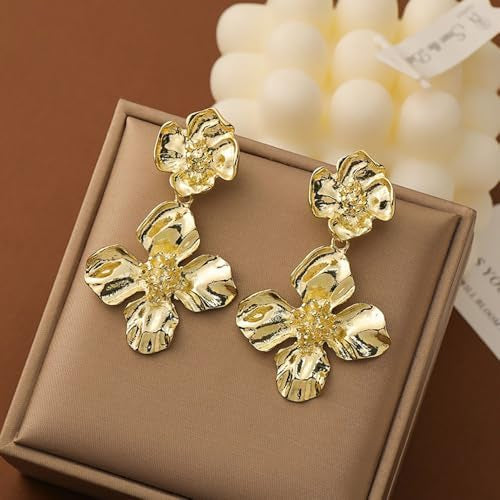 RAIRA Textured Sunflower Drops Earring 18K Gold Plated Jewellery Silver Needle Metal Flower Earrings