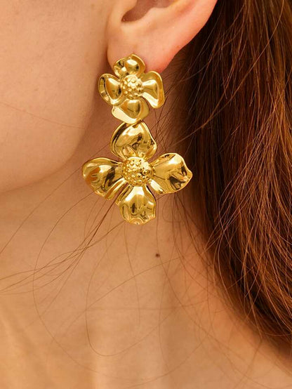 RAIRA Textured Sunflower Drops Earring 18K Gold Plated Jewellery Silver Needle Metal Flower Earrings