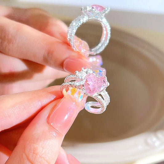 Sweet Heart Shape Alloy Plating Inlay Zircon Women's Open Rings