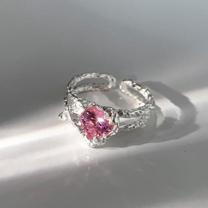 Sweet Heart Shape Alloy Plating Inlay Zircon Women's Open Rings