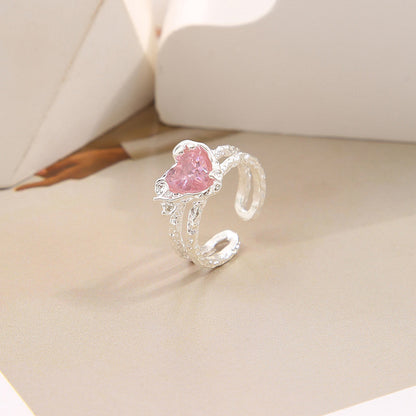 Sweet Heart Shape Alloy Plating Inlay Zircon Women's Open Rings