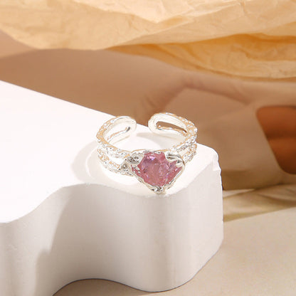Sweet Heart Shape Alloy Plating Inlay Zircon Women's Open Rings
