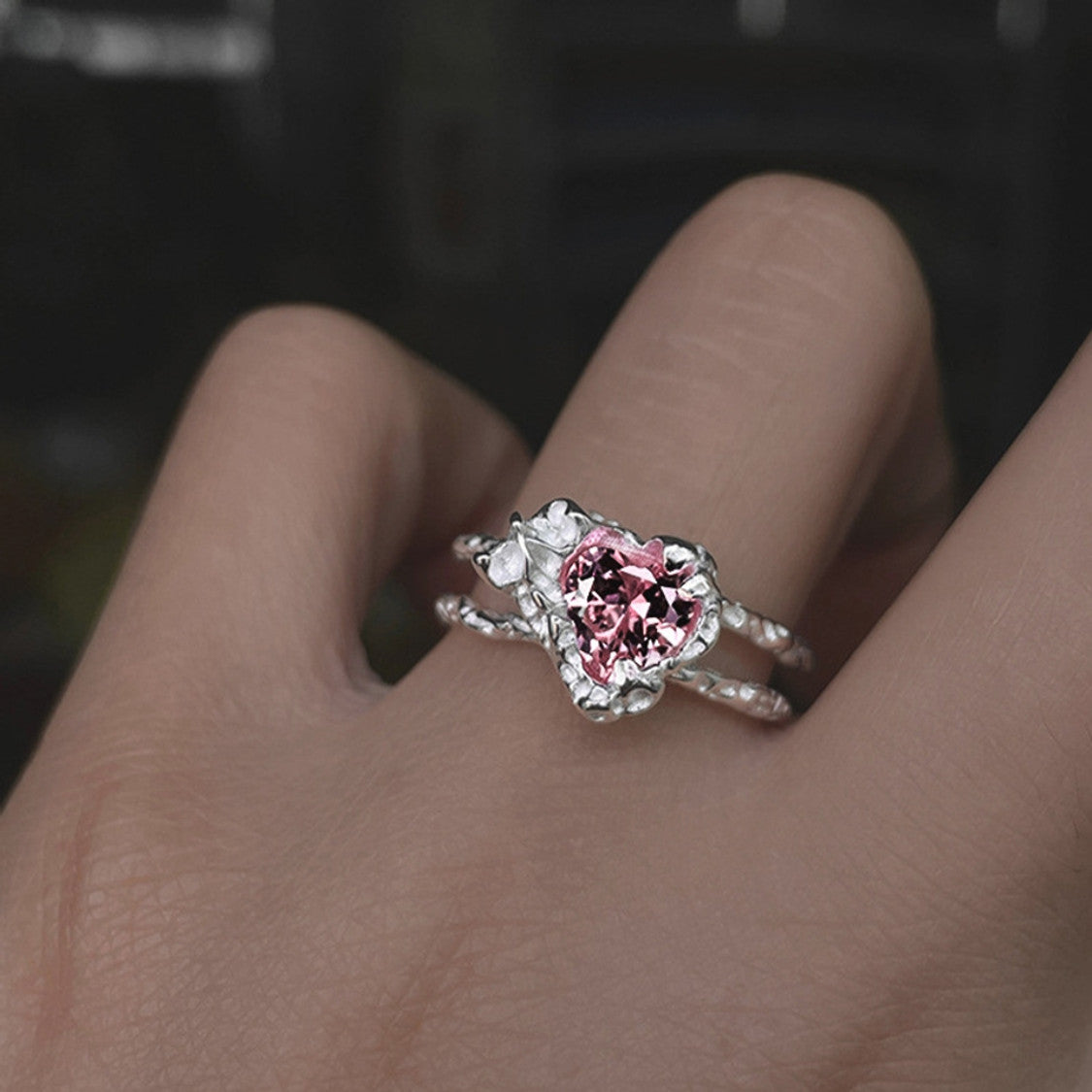 Sweet Heart Shape Alloy Plating Inlay Zircon Women's Open Rings