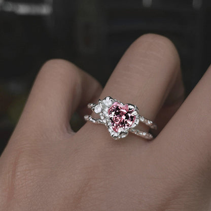 Sweet Heart Shape Alloy Plating Inlay Zircon Women's Open Rings
