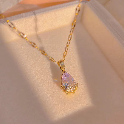 RAIRA Rose Gold Cubic Zirconia Water Drop AD Pendant Necklace for Women - Simple Elegant Clavicle Chain For Women & Girl’s