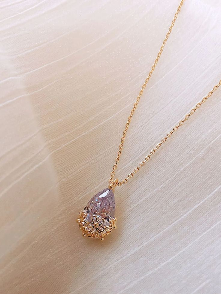 RAIRA Rose Gold Cubic Zirconia Water Drop AD Pendant Necklace for Women - Simple Elegant Clavicle Chain For Women & Girl’s