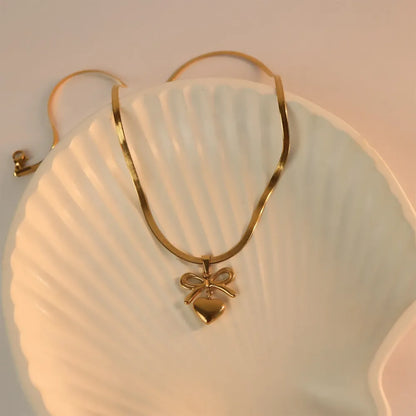 RAIRA Bow-Heart Linked Necklace With Earrings Jewelry Gift Set For Women & Girl's